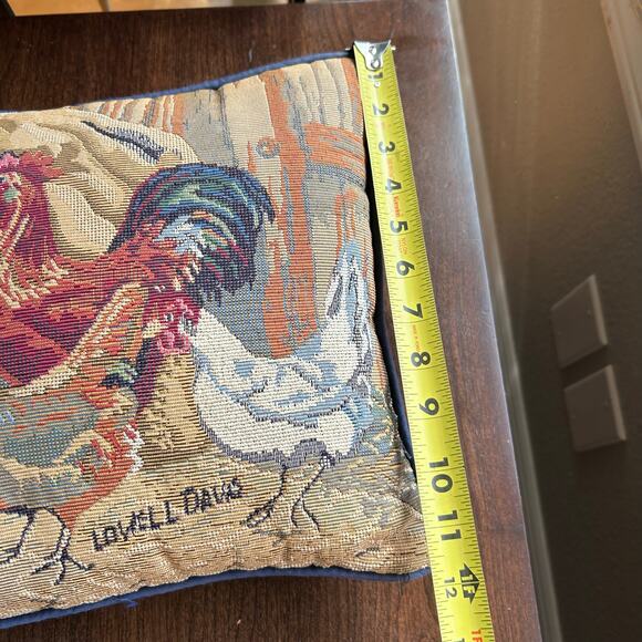 Vintage Lowell Davis Rooster Hen Chicken Tapestry Throw Pillow 12” X 12” Farm - Picture 6 of 6
